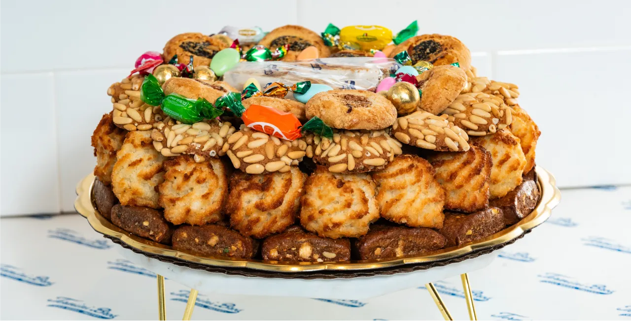 Assorted Italian cookie tray with a variety of traditional sweets and confections.